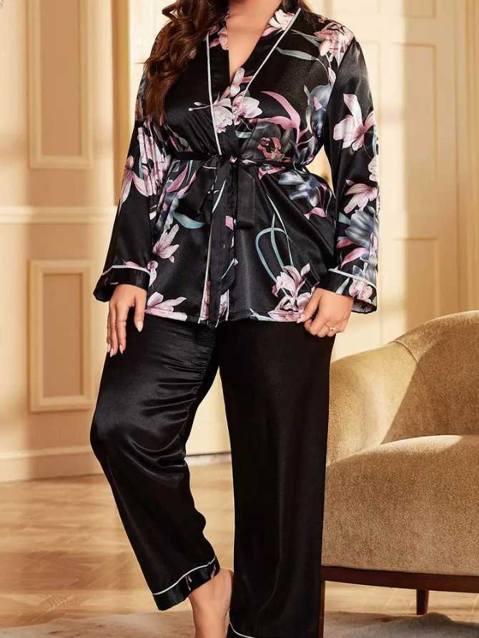 Pijama imprimeu floral din satin 100%