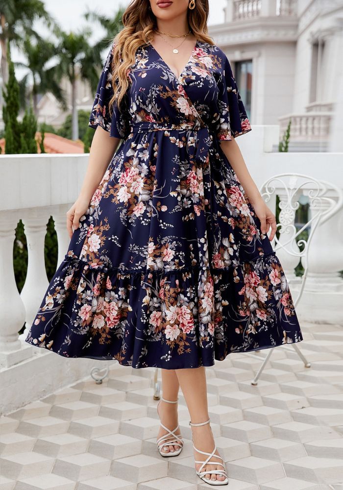 Rochie eleganta de vara model floral M27, culoare albastru
