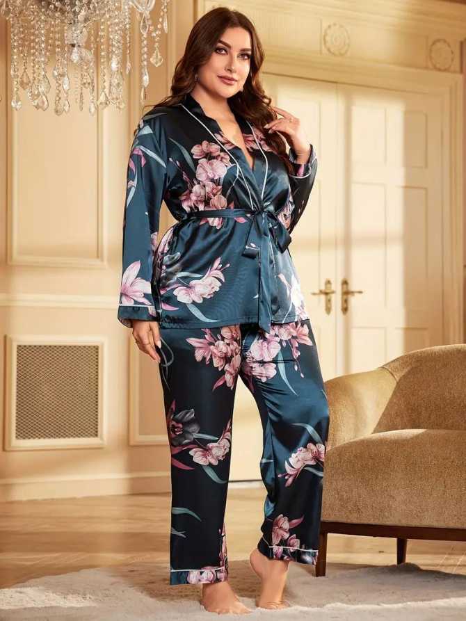 Pijama imprimeu floral din satin 100%