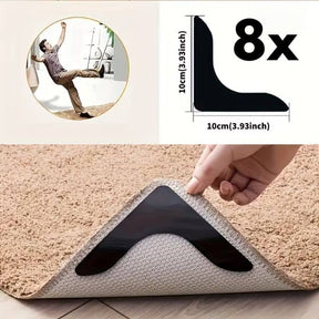GripCorner - Set 8 Autocolante Anti-Alunecare pentru Colțurile Covoarelor