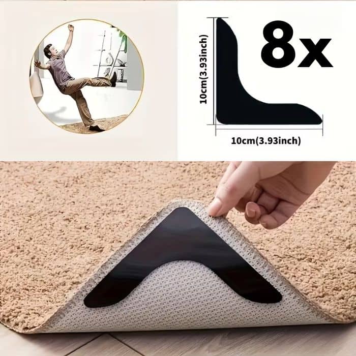 GripCorner - Set 8 Autocolante Anti-Alunecare pentru Colțurile Covoarelor