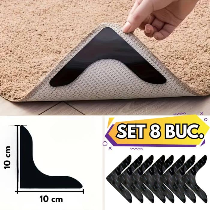 GripCorner - Set 8 Autocolante Anti-Alunecare pentru Colțurile Covoarelor