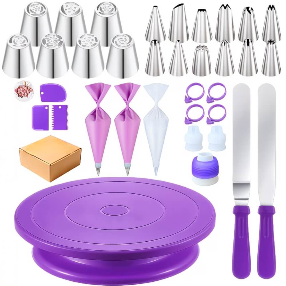 600 Set Profesional Decorare Tort – 84 Piese cu Platou Rotativ