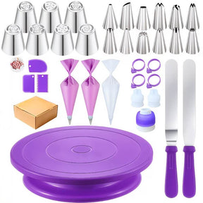600 Set Profesional Decorare Tort – 84 Piese cu Platou Rotativ