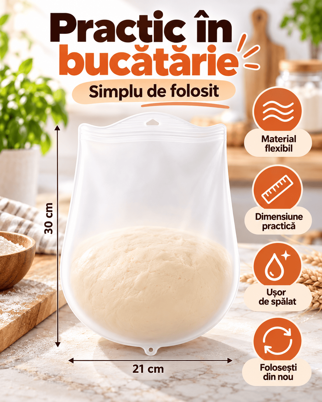 Sac din Silicon pentru Frământat Aluat — Fără Murdărie, Fără Efort